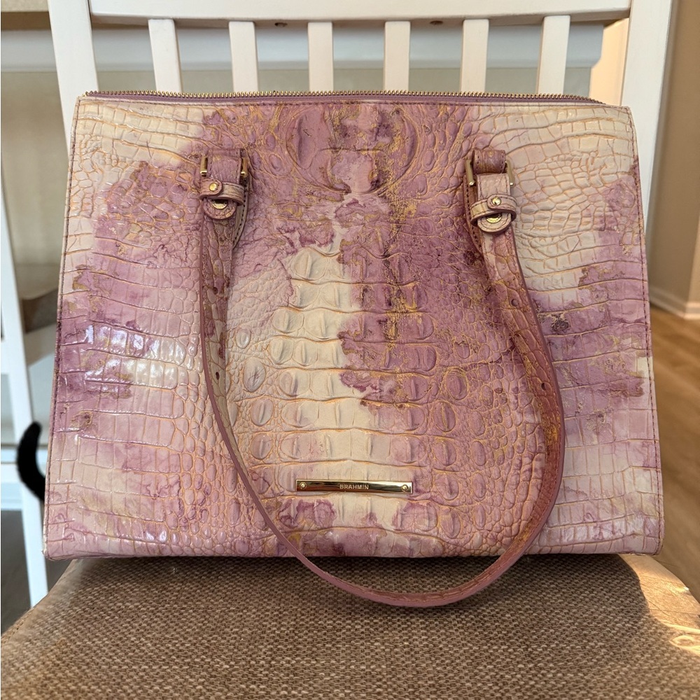 Brahmin Pink Crocodile-Embossed Bag EUC